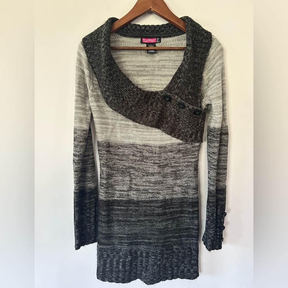 Say What? Juniors Sweater Dress, Gray/Charcoal, Preloved, Size Large